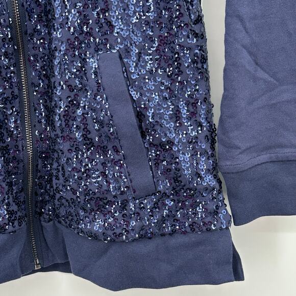 Isaac Mizrahi Live! Blue Sequined Hoodie Full Zip Jacket Womens 2XS XXS NWOT - Picture 13 of 16